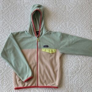 Patagonia Kids Fleece Hoodie in Green and Tan